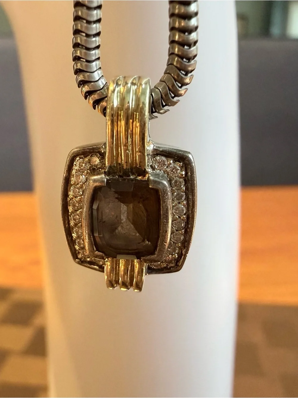 LAGOS Caviar Diamond & Smoky. Topaz 18K & Sterling Silver Pendant Necklace - 16